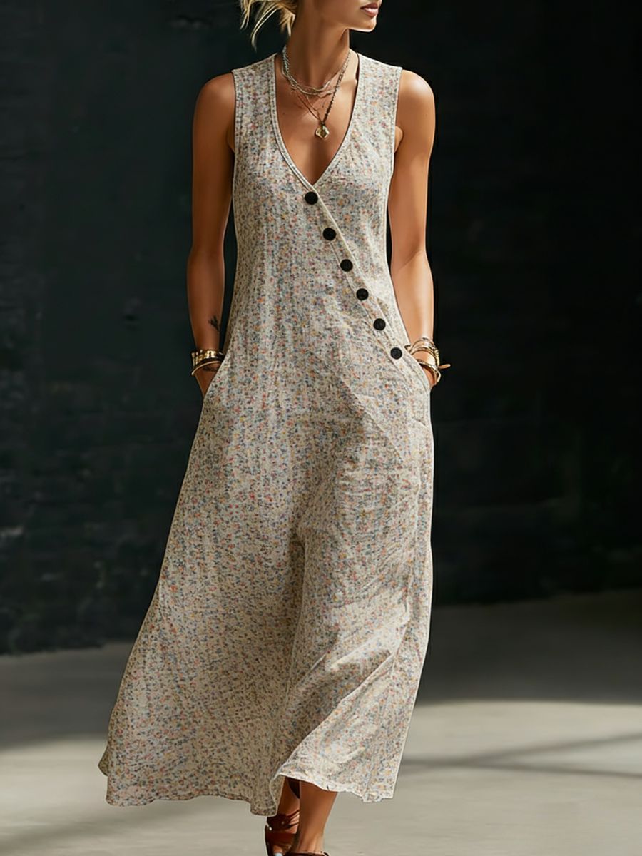 Loose-fitting V-neck Cross-over Shirt And Wide-leg Pants 