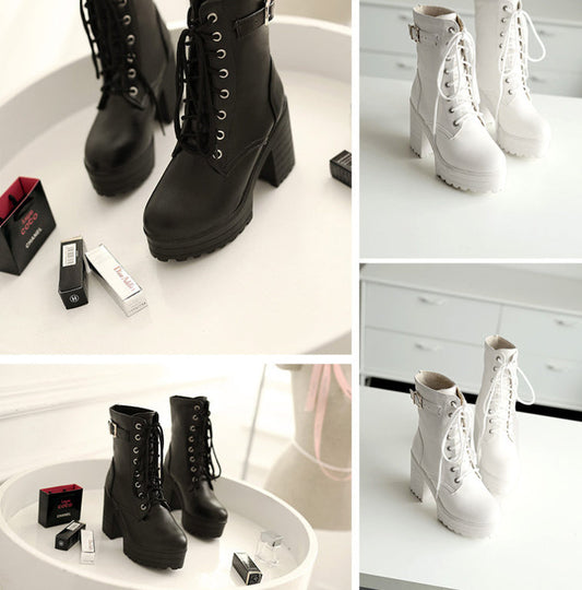 Women's Chunky Heel PU Martin Boots CJ