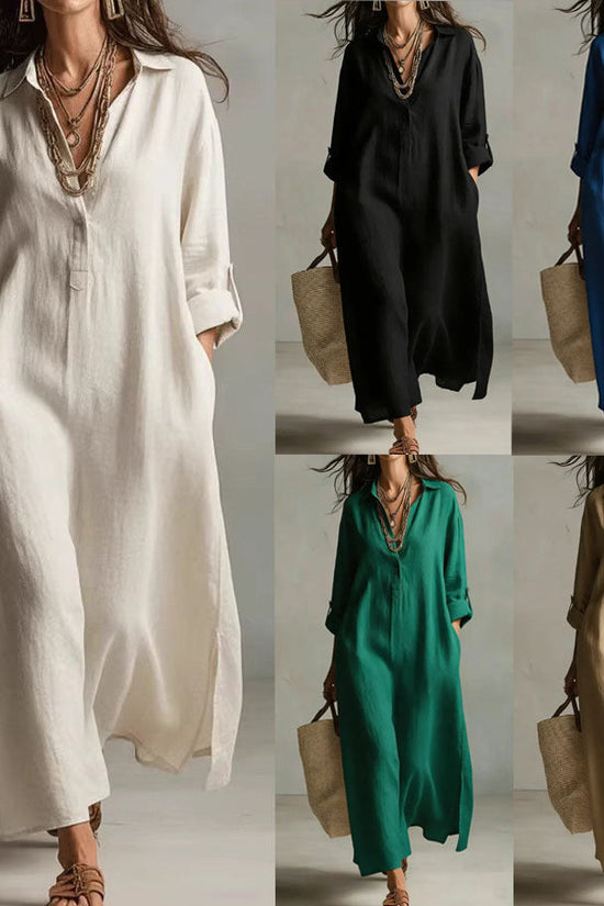 Casual Long-sleeve Shirt Dress, Laid-back Style Dress 