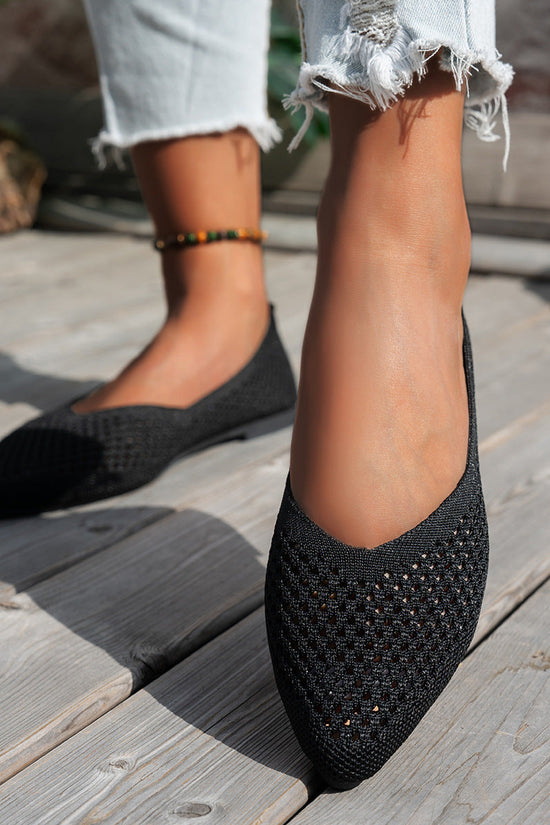 Womens Solid-Colored Pointed-Toe Flat Shoes Casual Fabric Flyknit Loafers 