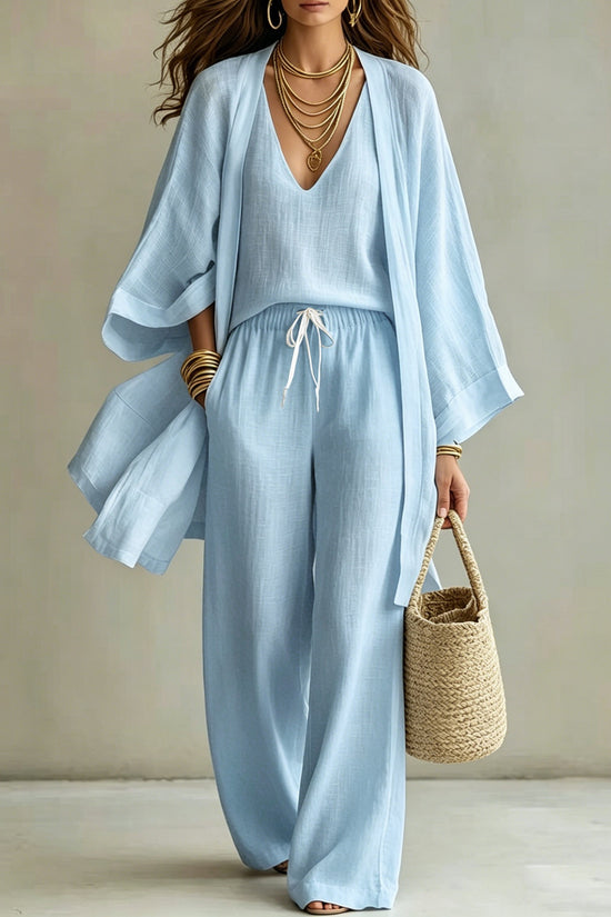 Loose cardigan sleeveless vest long pants three piece set for women