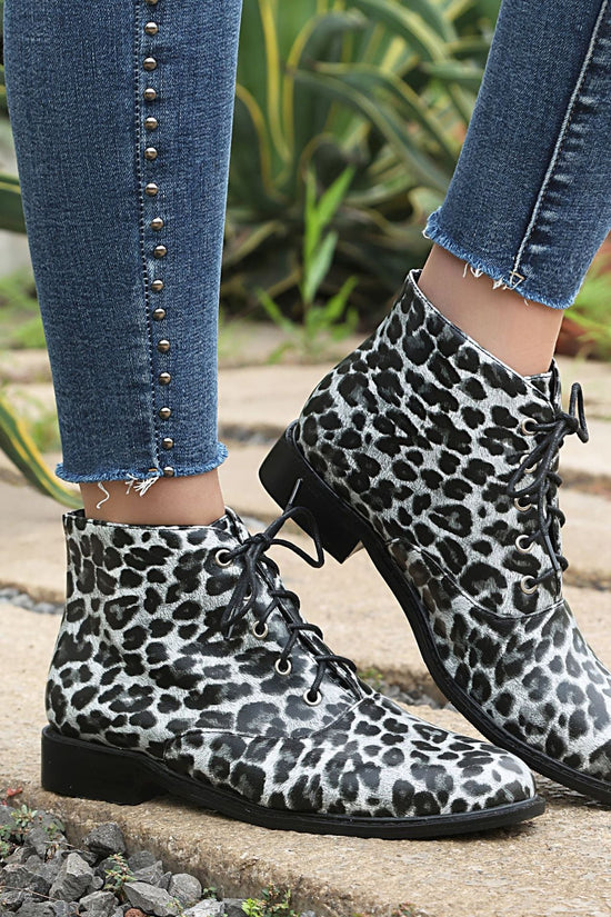 Autumn/winter casual low heel leopard print  extra large size lace-up low-cut Martin boots Made to order, ships in 7 days 