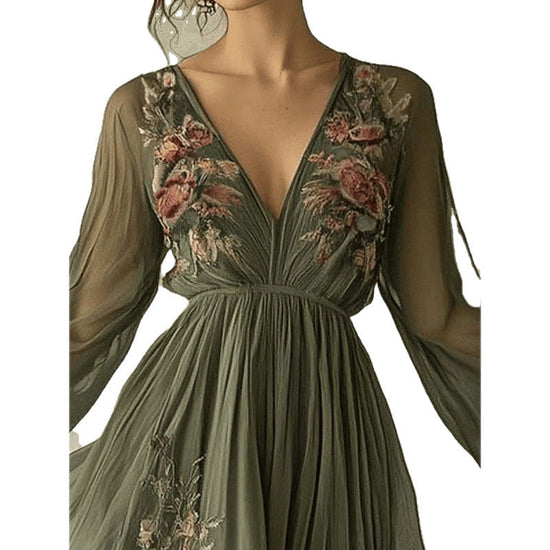 Printed long sleeved long collar dress long skirt 