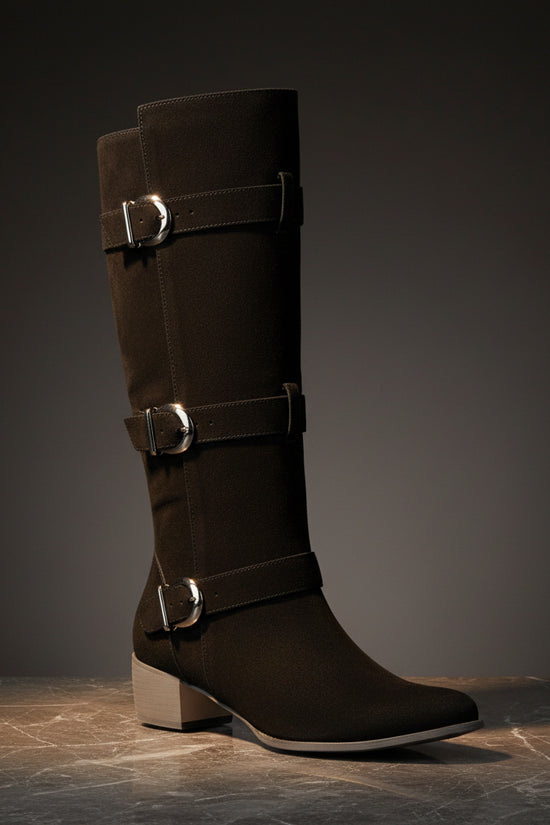 Fashion Winter High Heel Chunky Heel  Belt Buckle Suede Over-the-Knee Women's Boots Made to order, ships in 7 days 