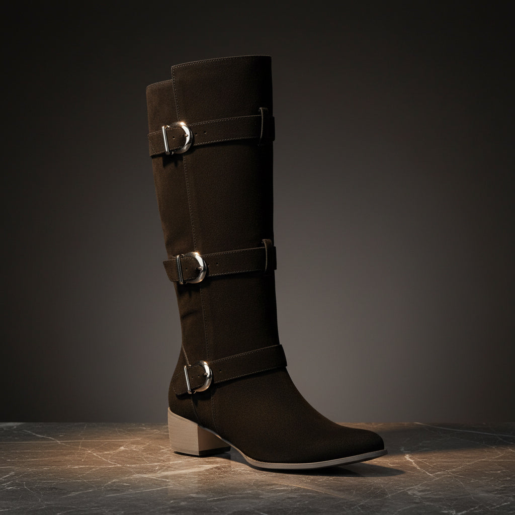 Fashion Winter High Heel Chunky Heel  Belt Buckle Suede Over-the-Knee Women's Boots Made to order, ships in 7 days 
