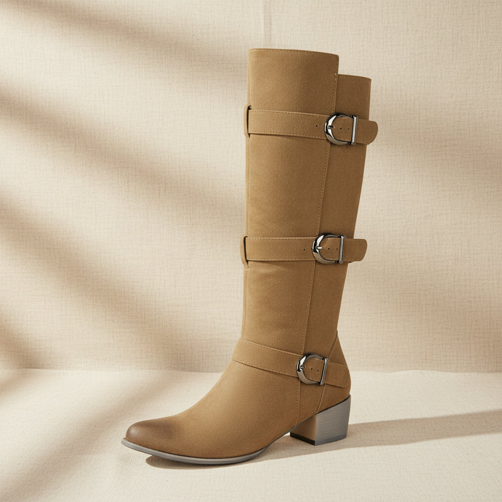 Fashion Winter High Heel Chunky Heel  Belt Buckle Suede Over-the-Knee Women's Boots Made to order, ships in 7 days 