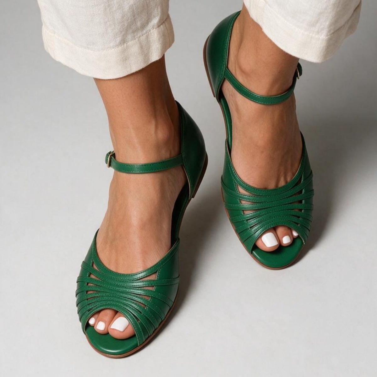 Casual Fishmouth Flat Heeled Ankle Strap Sandals for WomenAdjustable Buckle Design, Comfortable and Versatile Summer Footwear 