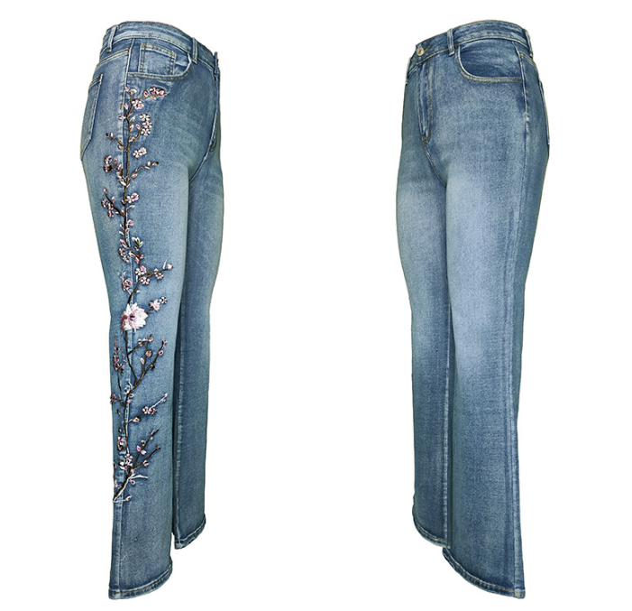 High-Waisted Vintage Stretchy Slim-Fit Flared Denim Pants for Women 