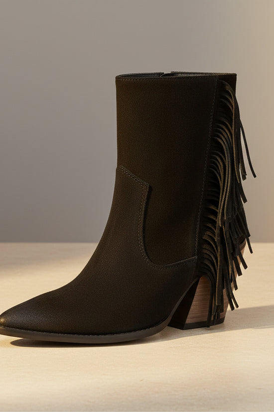 Western Style Ankle Boots for Women, Pointed Toe with Tassel, Chunky High Heel Made to order, ships in 7 days 