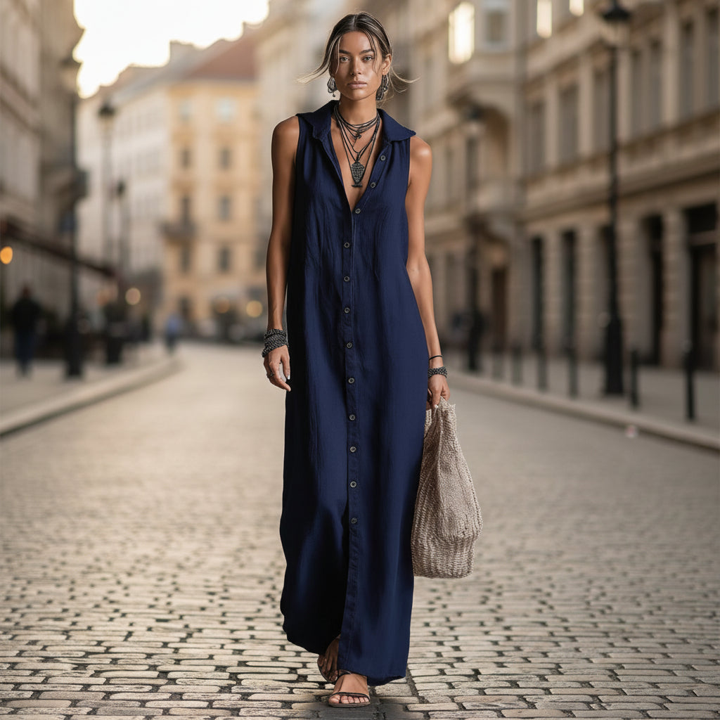 Sleeveless hooded breasted dress 