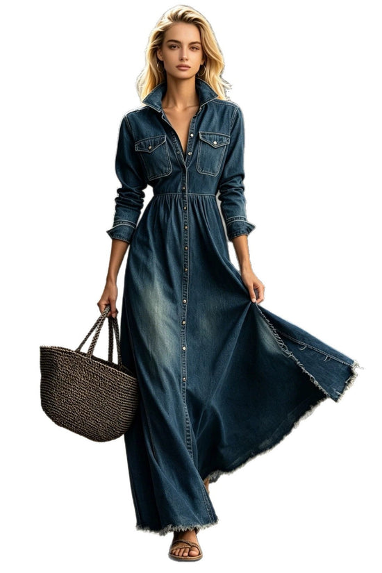 Waist slimming retro long sleeved dress 