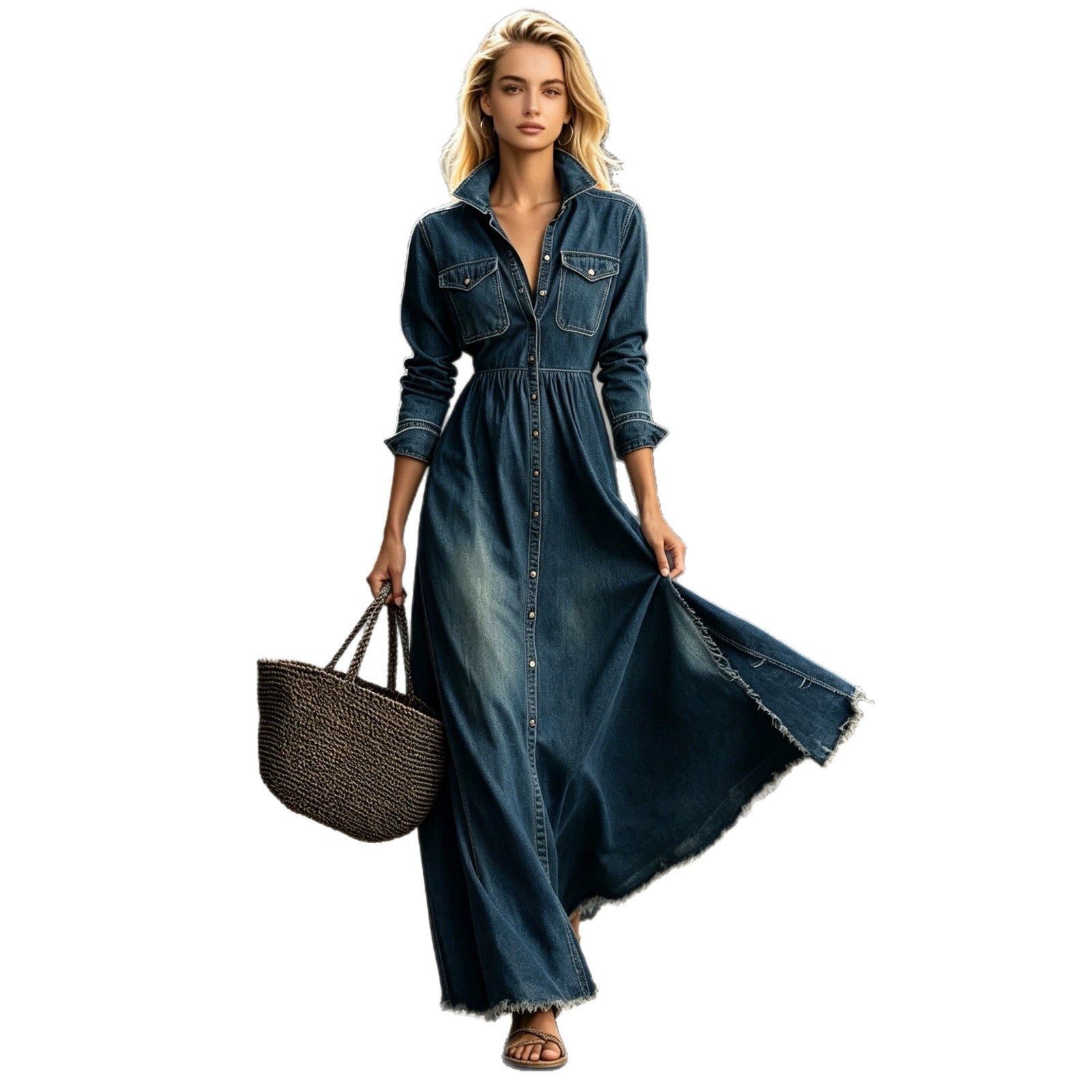 Waist slimming retro long sleeved dress 
