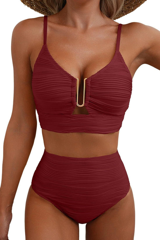 Solid color gathering swimsuit 