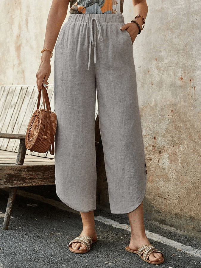 🌿 Women's Cotton-Linen Cropped Drawstring Pants FitiqueFit
