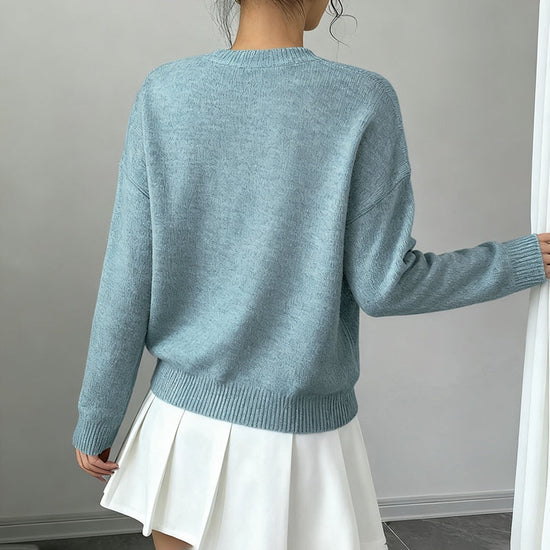 Women's Elegant Floral Sweater - 2025 Fall Winter Crew Neck Long Sleeve Casual Pullover 