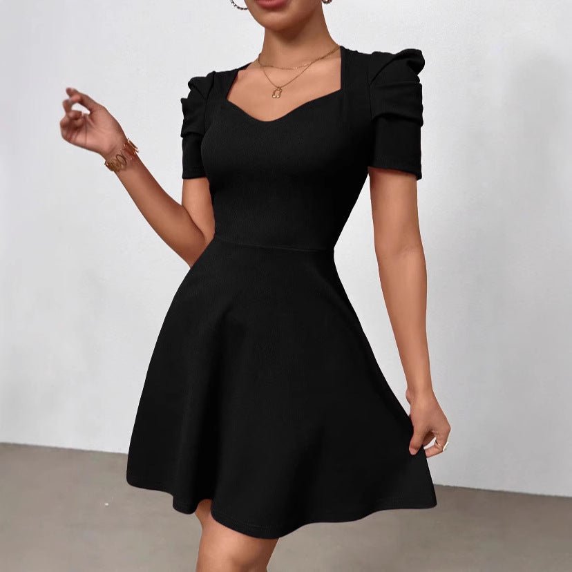Womens Boat-Neckline Defined Waist Elegant High-Waist Dress 