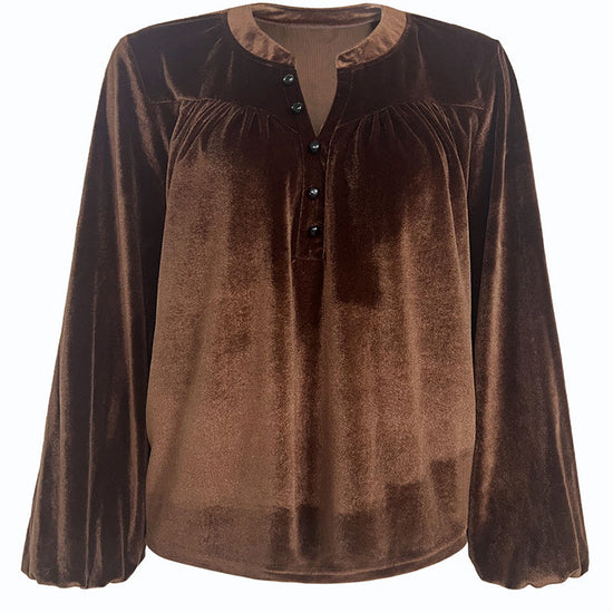 Women's Solid Color V-Neck Button Detail Long Sleeve Pullover CJ US