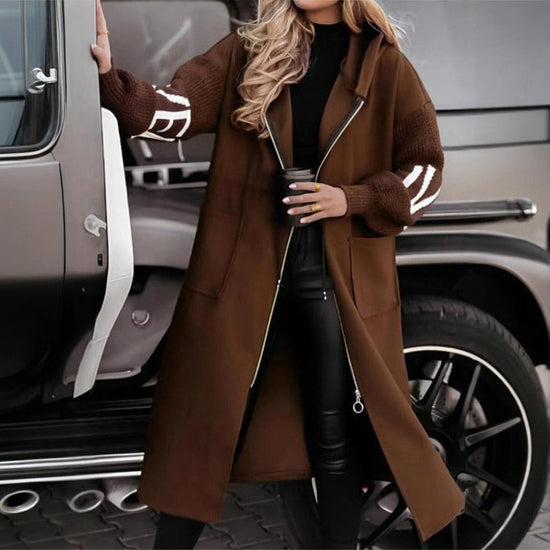 Women's Long Sleeve Letter Print Hooded Coat With Pockets - Zip Front Long Windbreaker For Spring&Fall CJ US