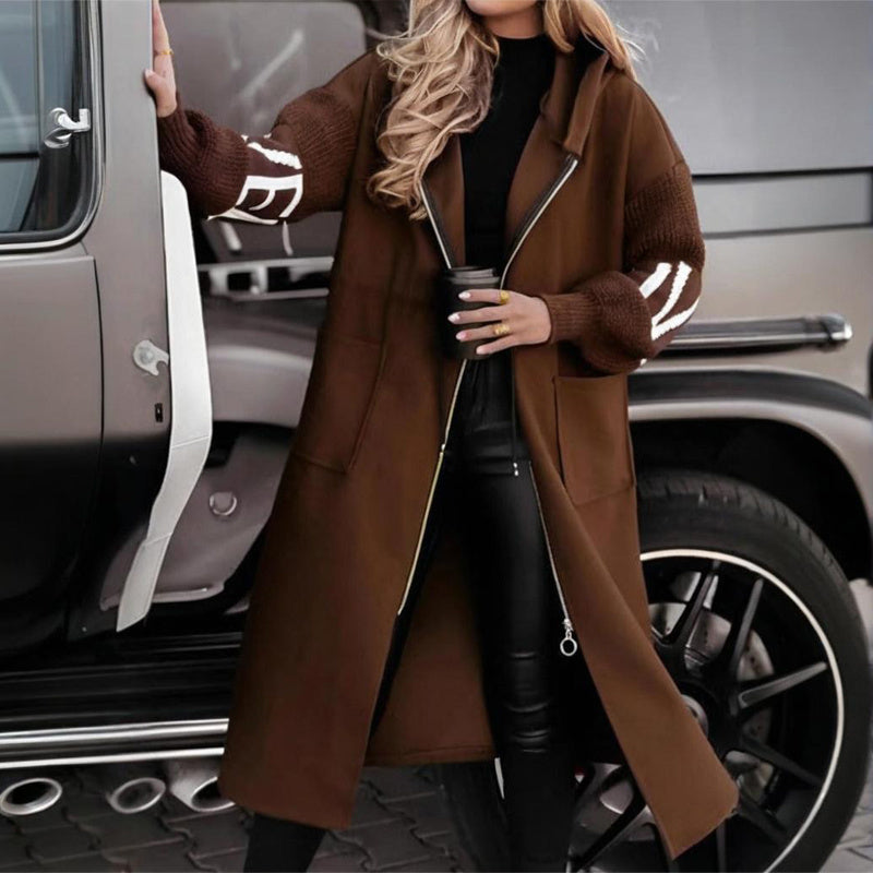 Women's Long Sleeve Letter Print Hooded Coat With Pockets - Zip Front Long Windbreaker For Spring&Fall CJ US