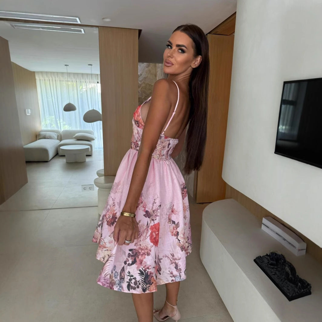 Women's Fashionable Slim-Fit Printed Strap Dress 