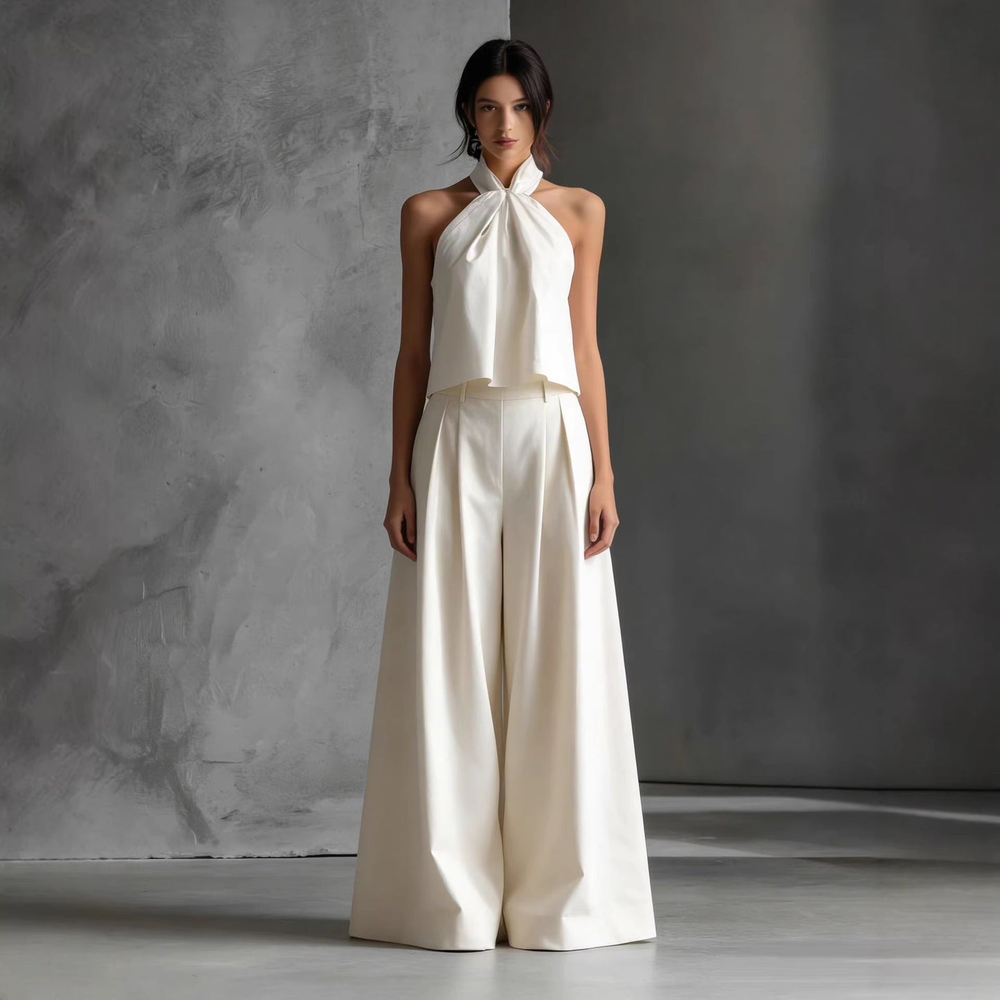 Loose-fitting Sleeveless Top And Wide-leg Pants Two-piece Set 
