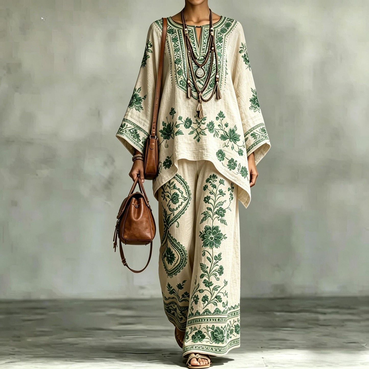 Women's Fashionable Loose-Fit Printed Long-Sleeve Set 