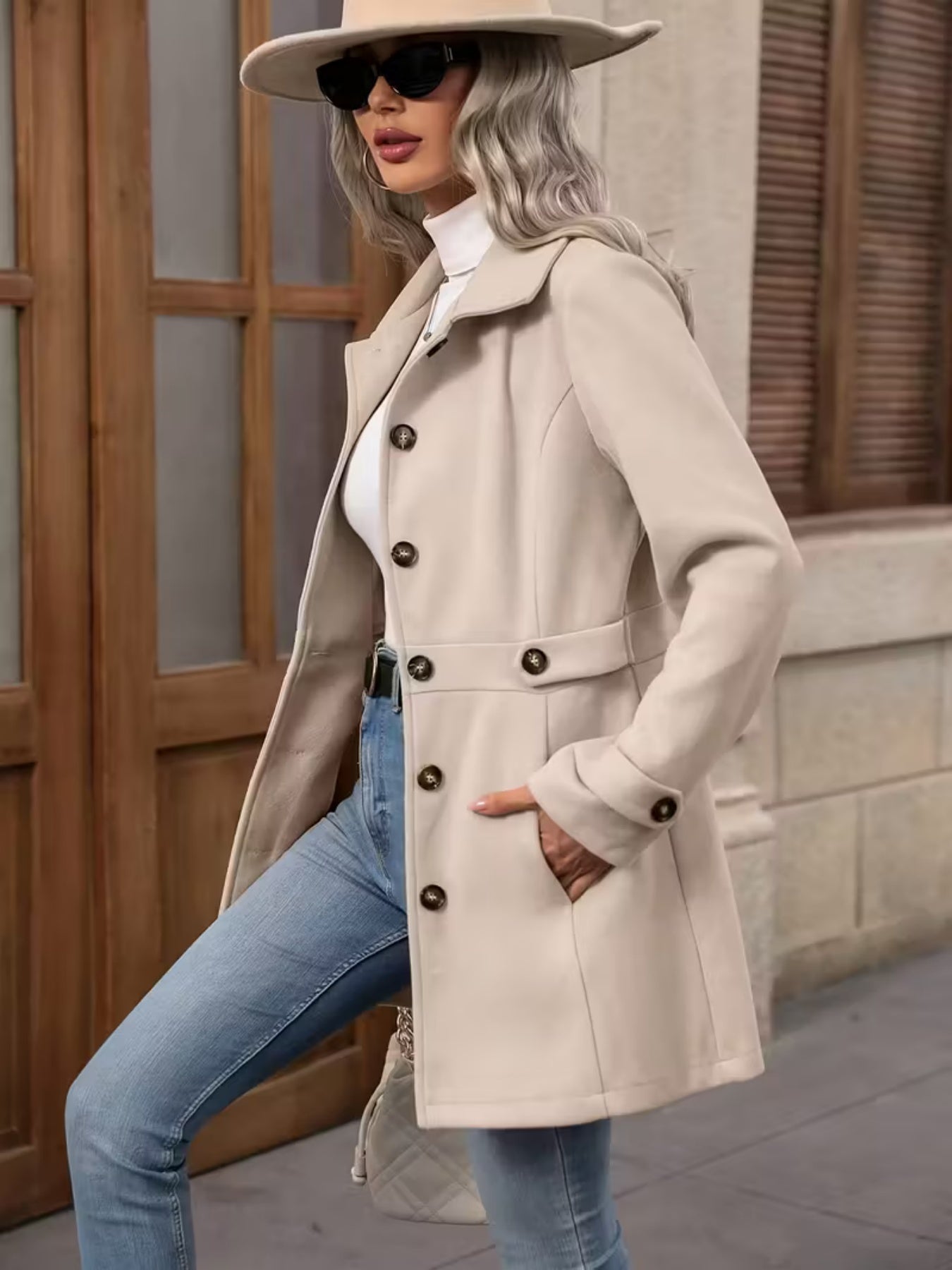 Women’s Elegant Woolen Coat – Medium-Length Lapel Slim Fit Winter Coat - FitiqueFit