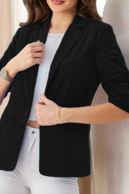 Three-quarter-sleeve Pleated Slim-fit Womens Office Blazer 