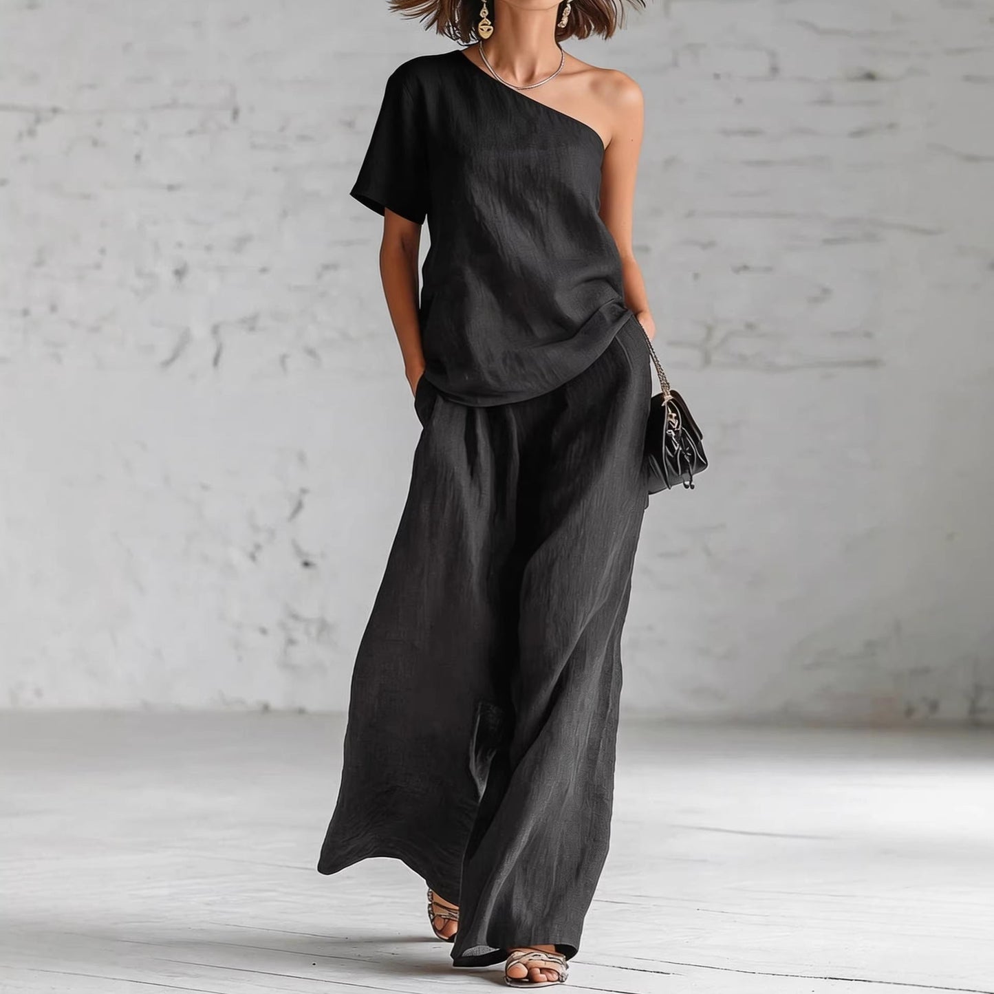Fashion Top And Wide-leg Pants Casual Set 
