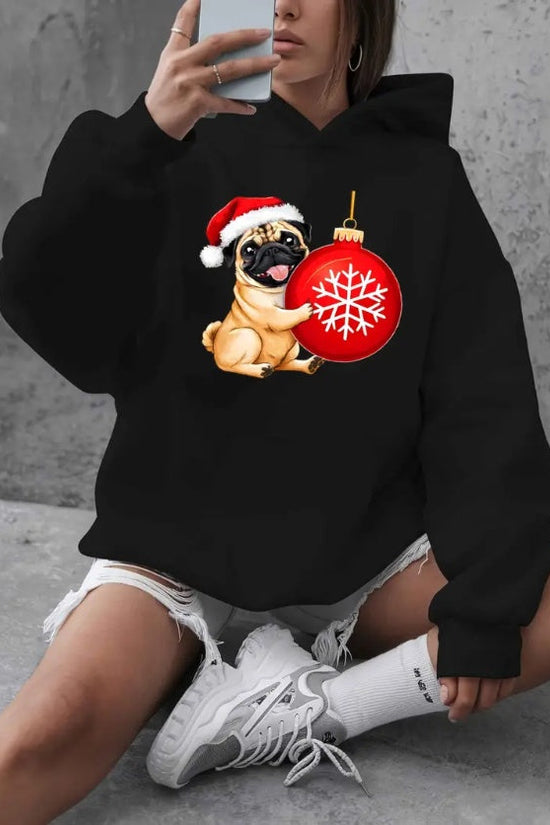 Women’s Oversized Christmas Pug Hoodie – Plus Size Holiday Sweatshirt CJ US