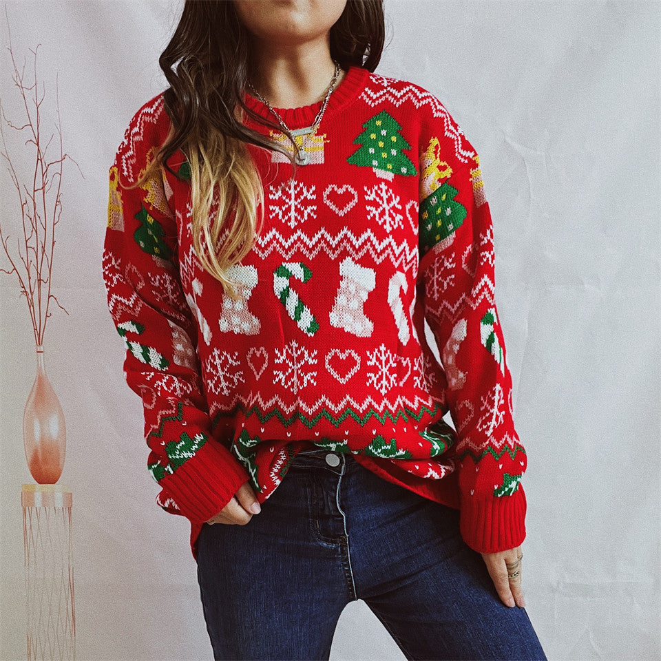 Women's Stylish Loose Round Neck Long-sleeved Sweater CJ