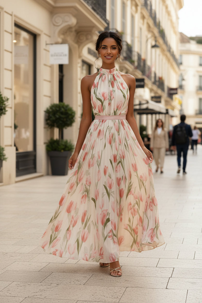 Womens Swing-Style Halterneck Printed Dress 