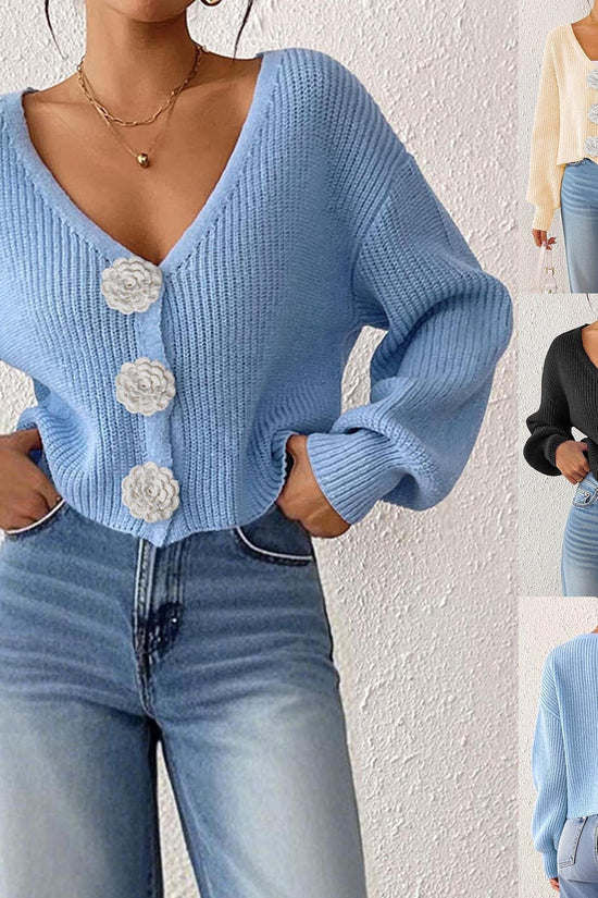 Women's Knitted Crochet Decorative Buttons Cardigan Short Coat CJ