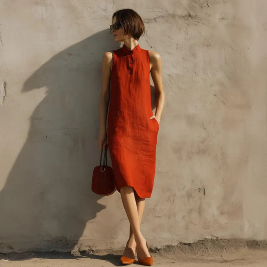 Solid-color Loose Sleeveless Dress 