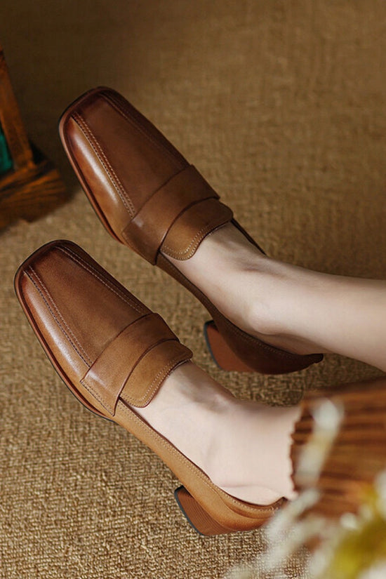 Square-toe Chunky-heel Mid-heel Low-cut Shoes 