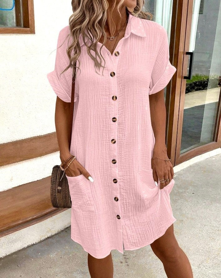 Women’s Ruffle Hem Shirt Dress – Loose Fit Summer Holiday Style 