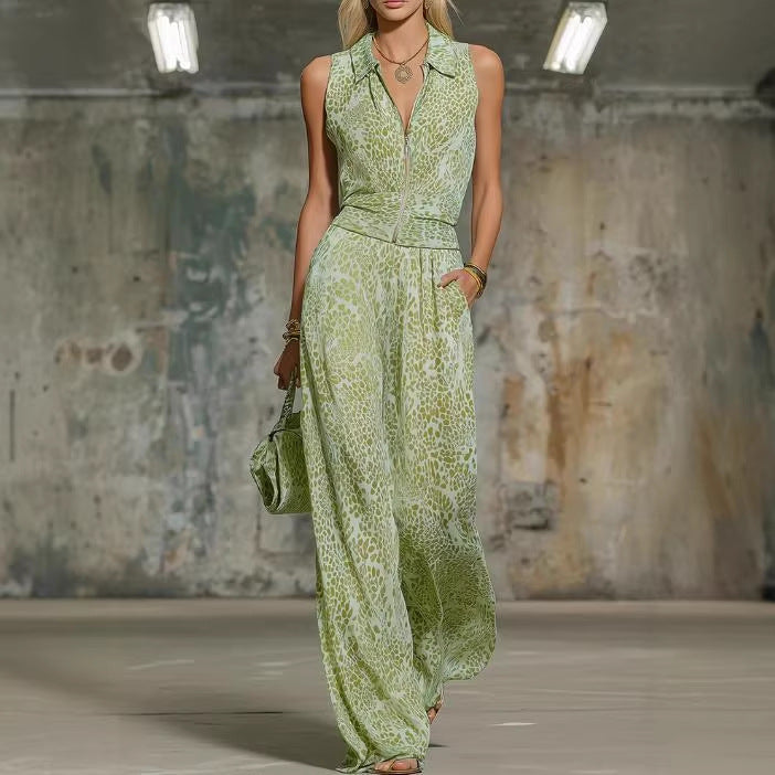 Printed Zip-up Sleeveless Jumpsuit 