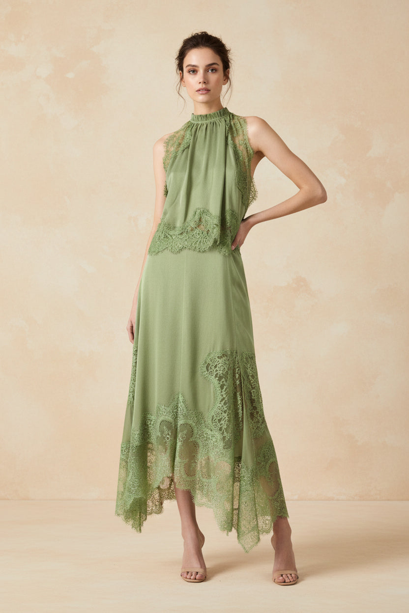V-Neck Waist Trimming Ruffles Elegant Dress 