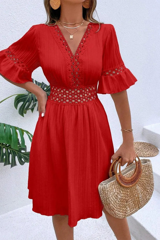 Cutout V-Neck Flounce Sleeve Mini Dress 