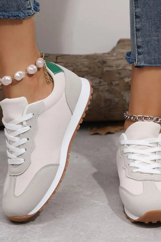 PU Leather Contrast Round Toe Flats Sneakers 