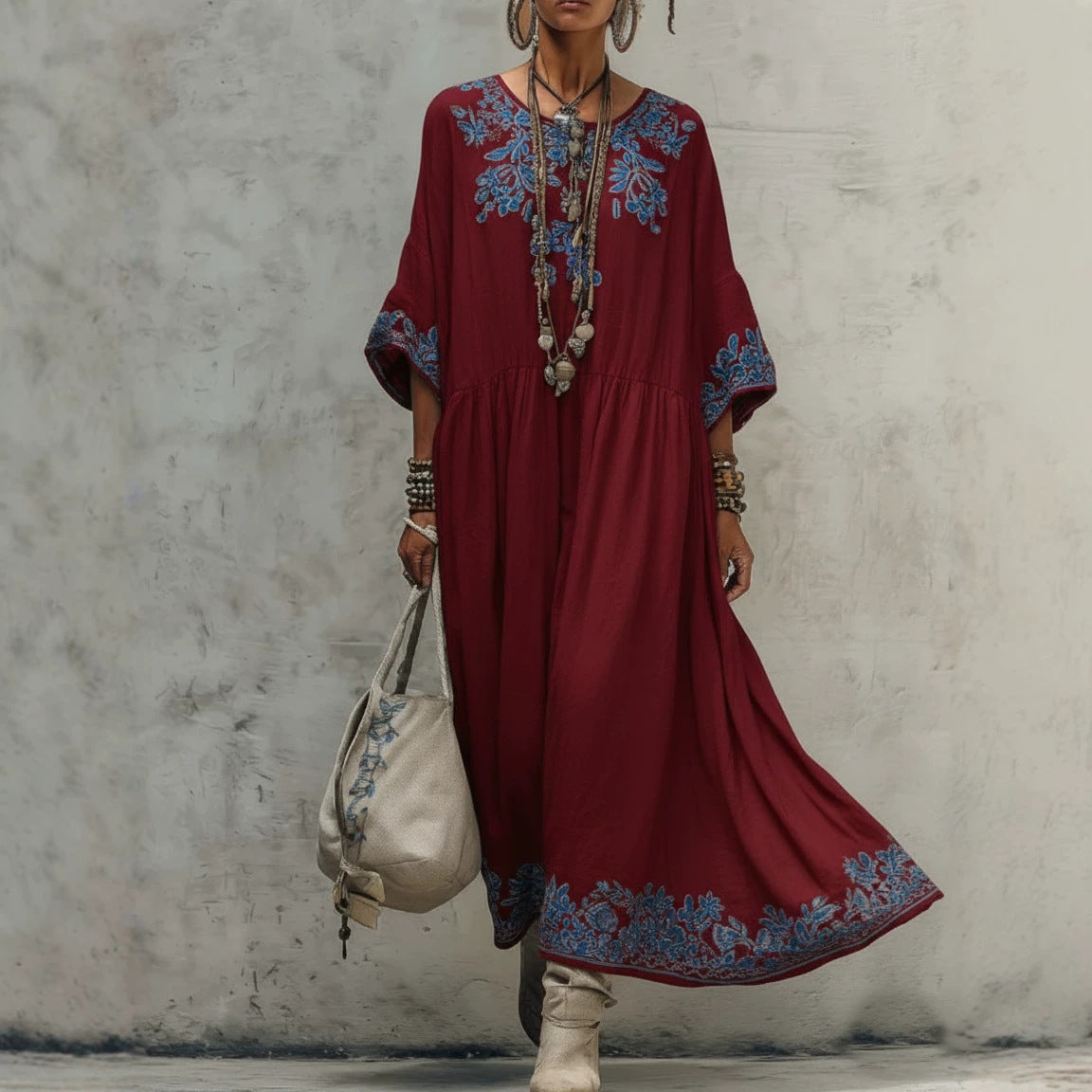 Elegant High-end Round-neck Printed Dress 