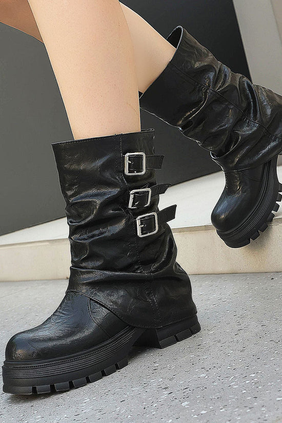 Autumn and winter thick soled high-heeled low cut women's boots with punk style leg cuffs and boots 