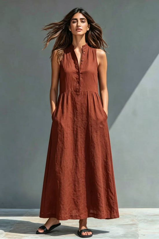 Resort-style Stand-collar Maxi Dress 