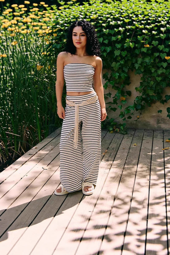 Printed Striped Tube Top And Pants Set 