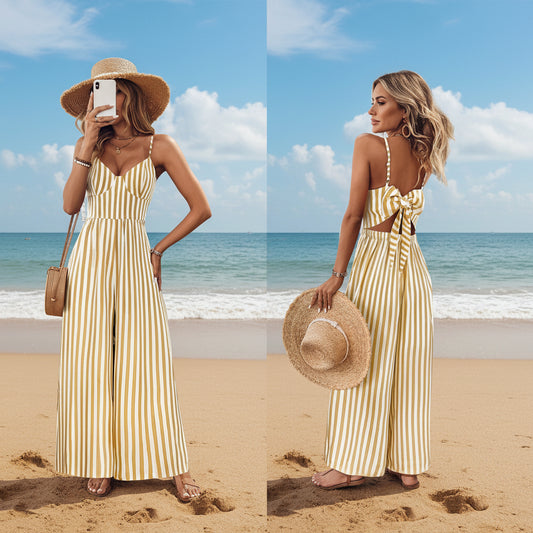 Loose-fitting Sleeveless Backless Jumpsuit For Women 