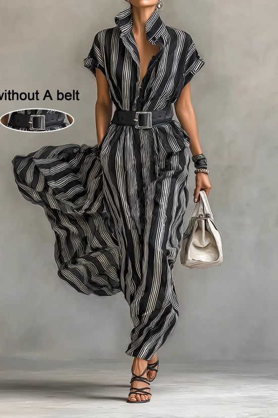 Women's short sleeved striped shirt dress 