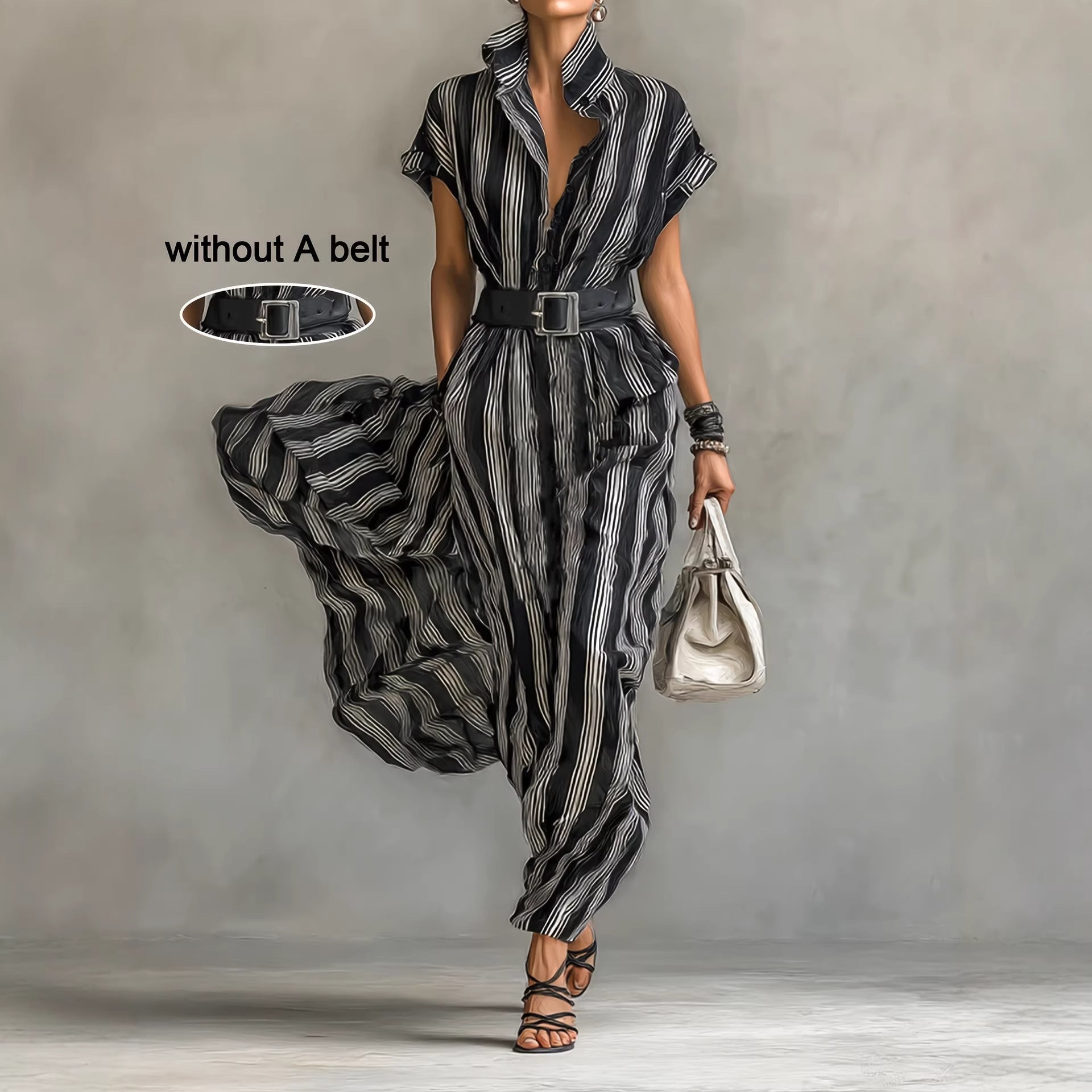 Women's short sleeved striped shirt dress 