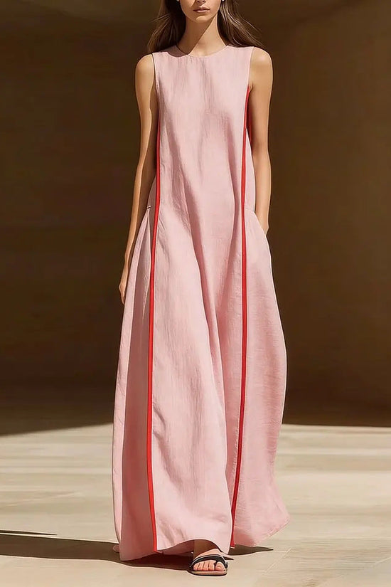 Women's Linen Sleeveless Loose Striped Dress 