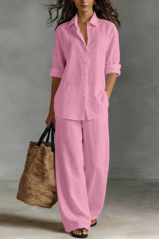 Bohemian Resort Cotton-Linen Top And Pants Set 