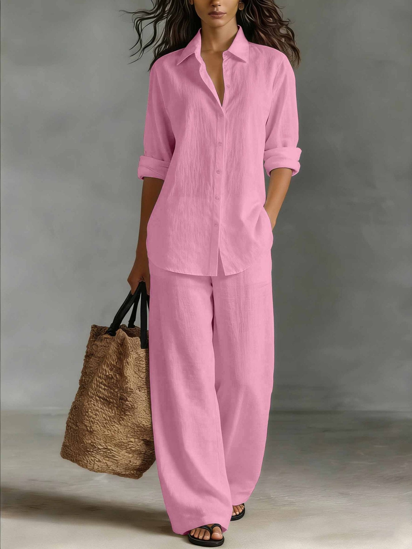 Bohemian Resort Cotton-Linen Top And Pants Set 